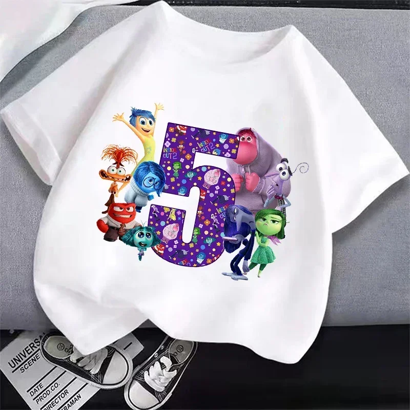 

Детская футболка с короткими рукавами Disney Inside Out 2, детская летняя хлопковая одежда, футболки с номером на день рождения для мальчиков и девочек, милый топ с героями мультфильмов