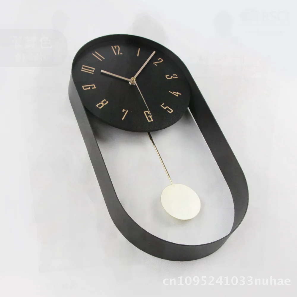 

Modern Fashion Oval Pendulum Wall Clock Simple Metal Black Quartz Movement Nordic Style Living Room Home Decor Light Luxury Art