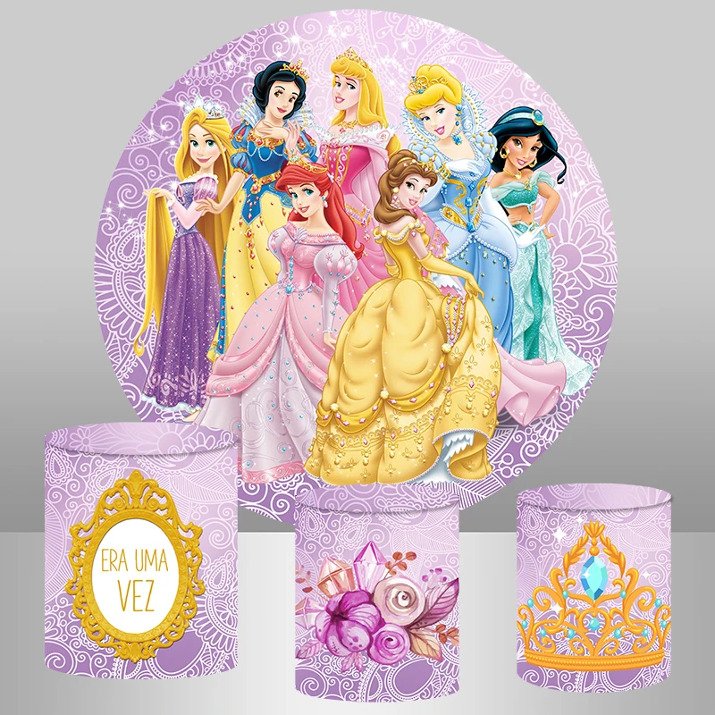 Disney Princess Round Backdrop Cover Girls Happy Birthday Party Decoration Polyester Elastic Baby Shower Circle Background