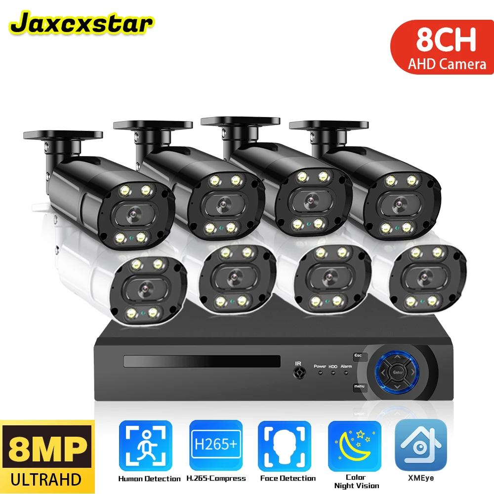 

8MP HD 8CH AHD DVR Обнаружение лиц Цвет Ночное обнаружение движения Набор наружных камер видеонаблюдения Комплект видеонаблюдения