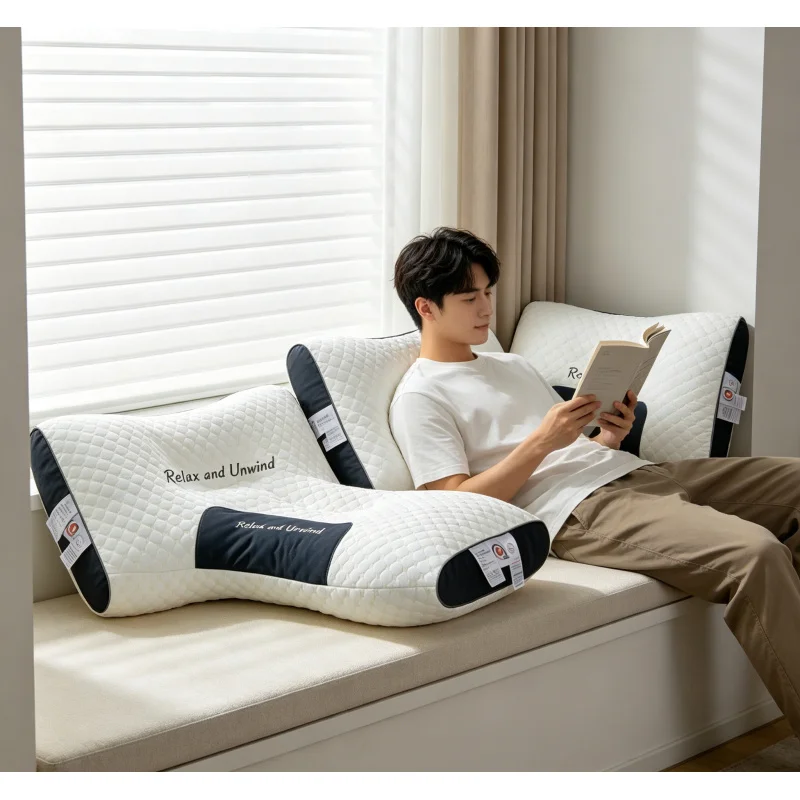 2Pcs Adjustable Orthopedic Neck Support Pillow Ergonomic Massage Design All-Season Sleep Pillow Neck Pain Relief Home