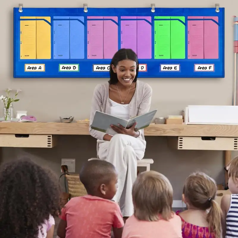 Office Wall Storage Hanging File Horizontal Storage Pocket Chart With Labels School Paper Organizer For Home With 6 Transparent