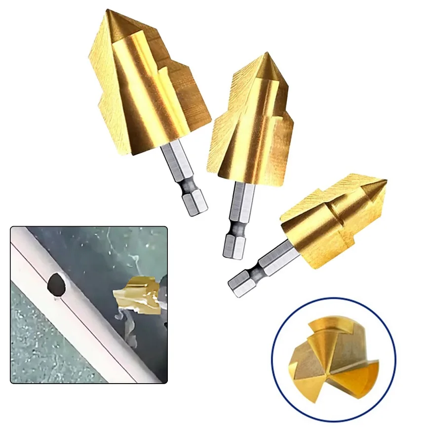 1pc PPR Lifting Stepped Drill Bit 3 Flutes 1/4 Inch Hex Shank Center Puncher Water Pipe Connection Tool