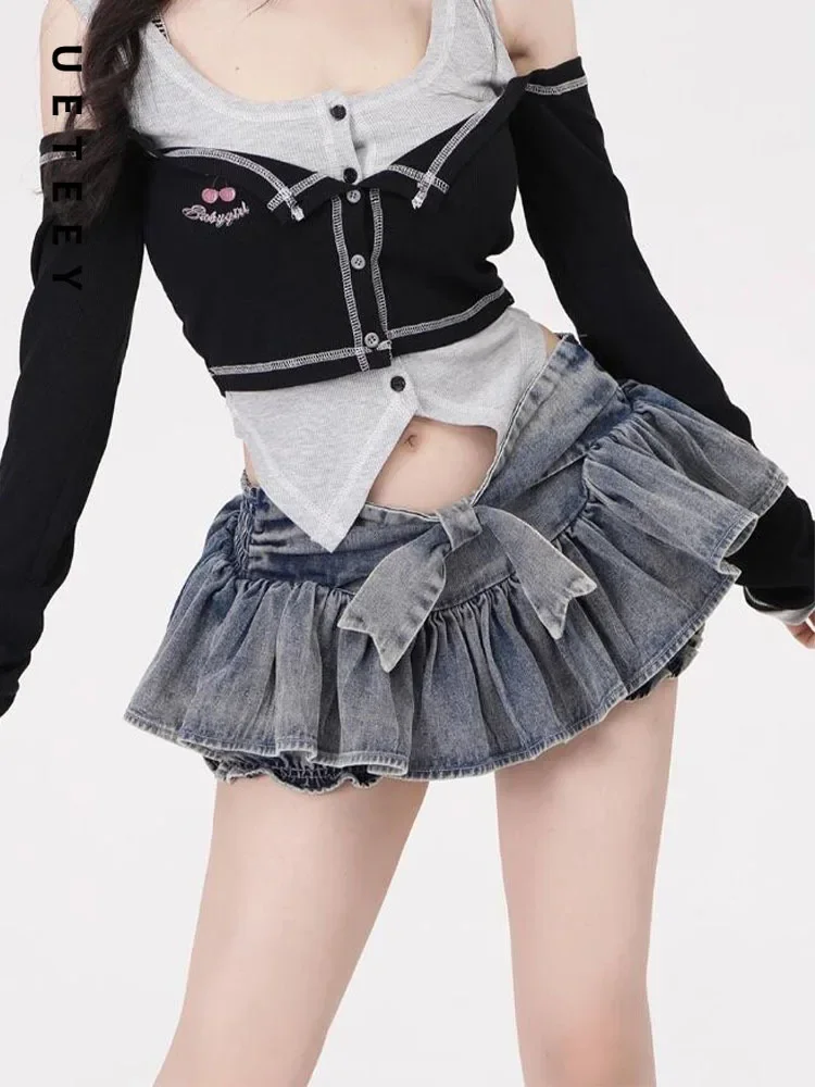 

Blue High Waisted Jean Skirts Streetwear Skirts Y2k Fashion 2023 Vintage Slim Sweet Denim Spice Girls Jean Skirts