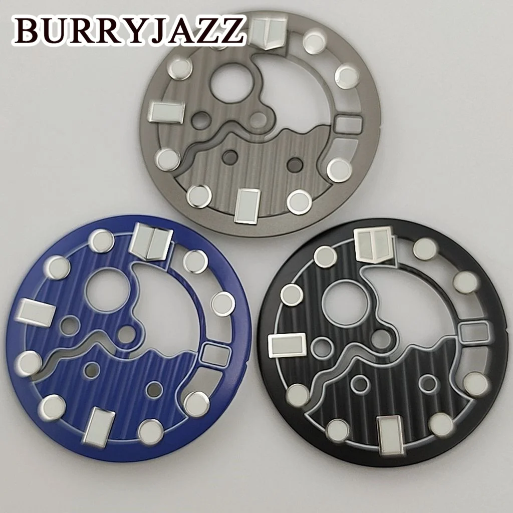 

Циферблат для часов BURRYJAZZ, 28,5 мм, без логотипа NH35, черный, синий, серый циферблат, зеленый, светящийся, подходит для 3 часов, стандартная Корона