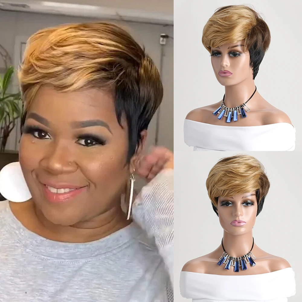 

10-дюймовый короткий вьющийся синтетический парик для женщин, золотой смешанный с коричневым париком, подходит для повседневного использования, костюмы для вечеринок