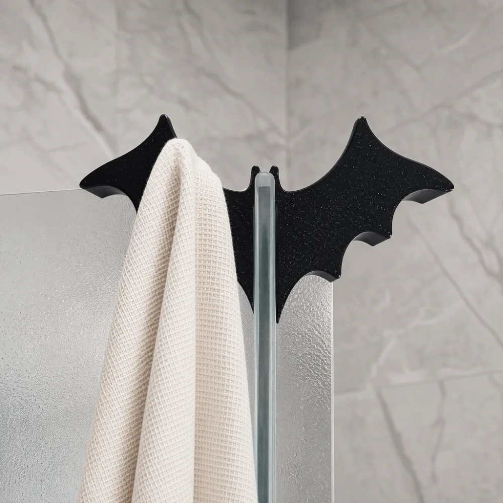 3D Print Halloween Bat Bathroom Hook No-Drill Hanging Bathing Towel Hanger Space Saving Black Shower Door Hook Beach Decoration