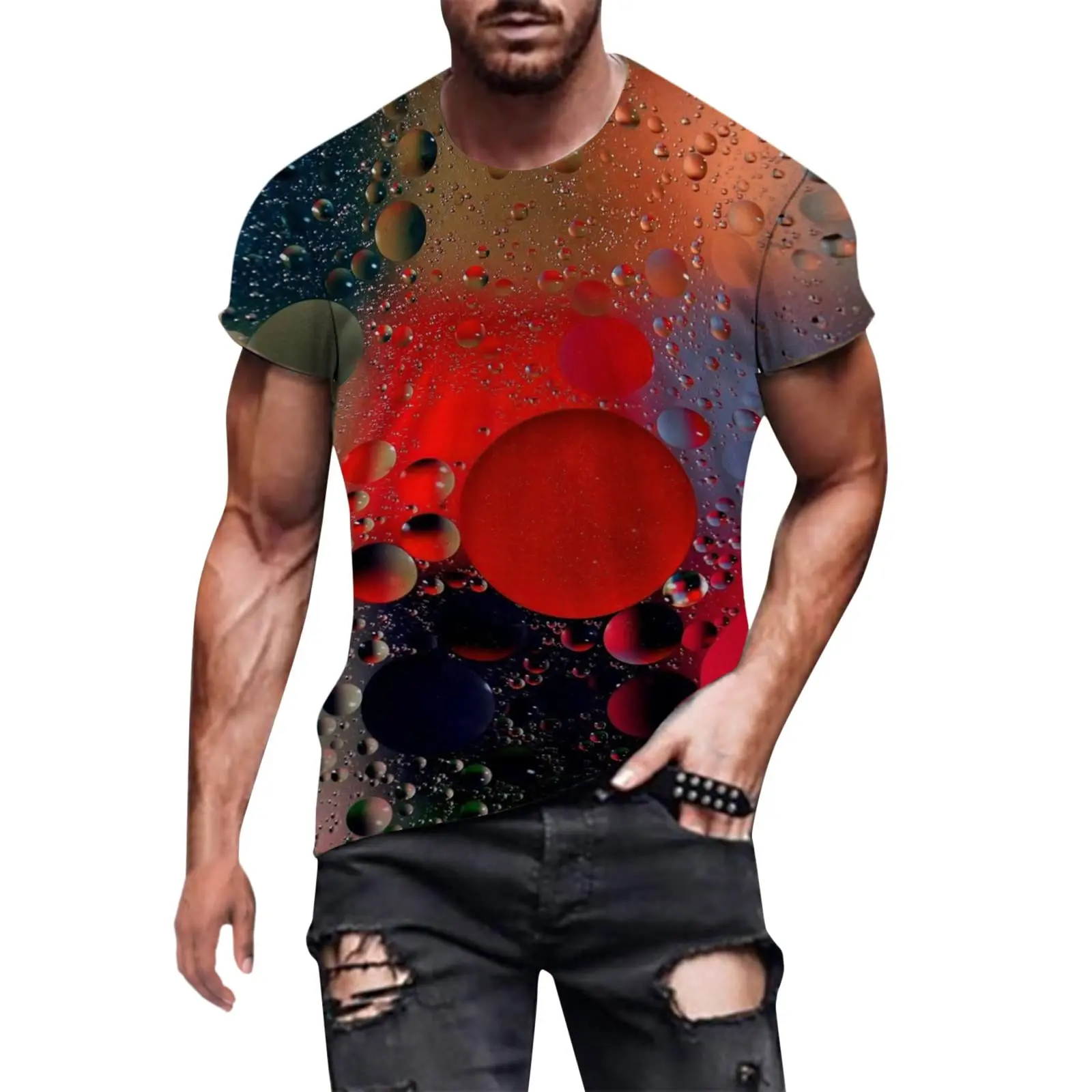 Men 3D All Over Print Crew Neck T-Shirt Summer Casual Abstract Floral Brick Tropical Leaf Graphic Short Sleeve Tee