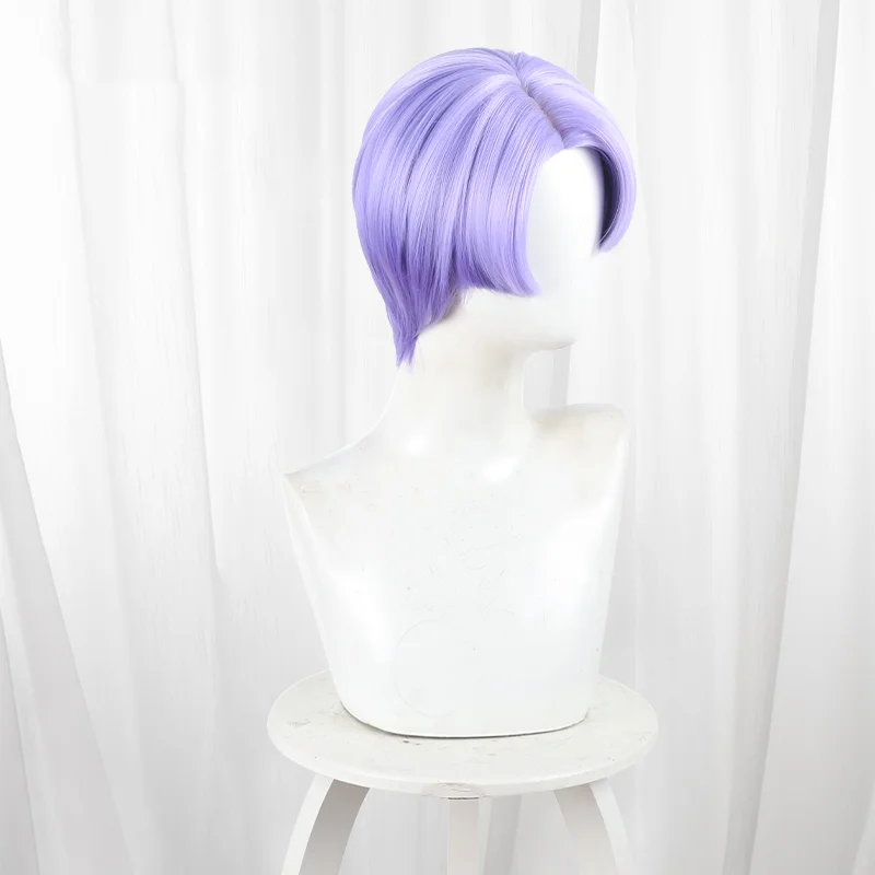 Peruka cosplay anime, poliester, fioletowe krótkie włosy, na imprezę Comicon, dla dorosłych kobiet i mężczyzn.
