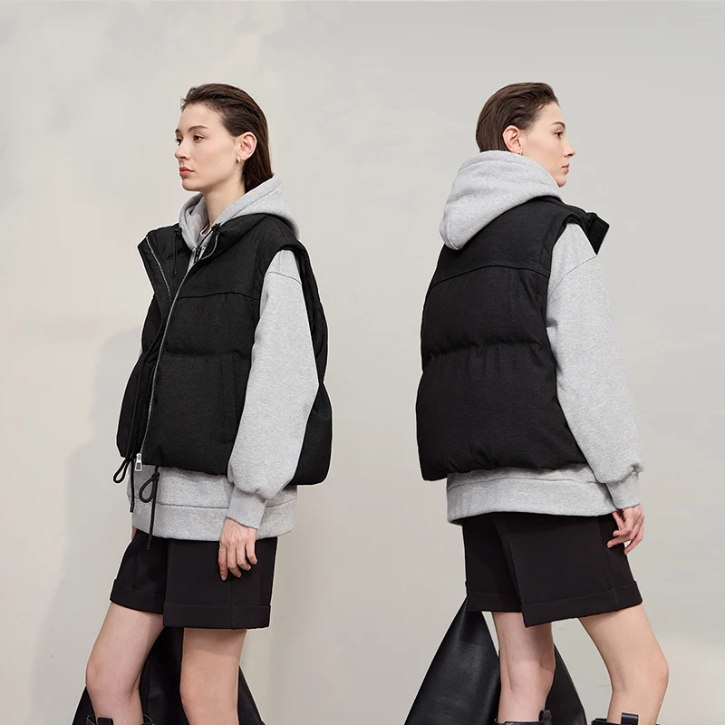 Kurtka puchowa damska Amii, nowość na zimę 2025, ciepła, zapinana na zamek, z odpinanymi rękawami, luźna, uniwersalna, krótka kurtka puchowa, odzież damska 12544073