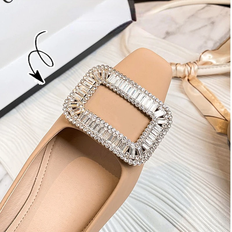 Size 34-42 Women Flats Shoes Bling Crystal Diamond Buckle Designer Style Party Wedding Office Lady Slip on Soft Sole Loafer L9