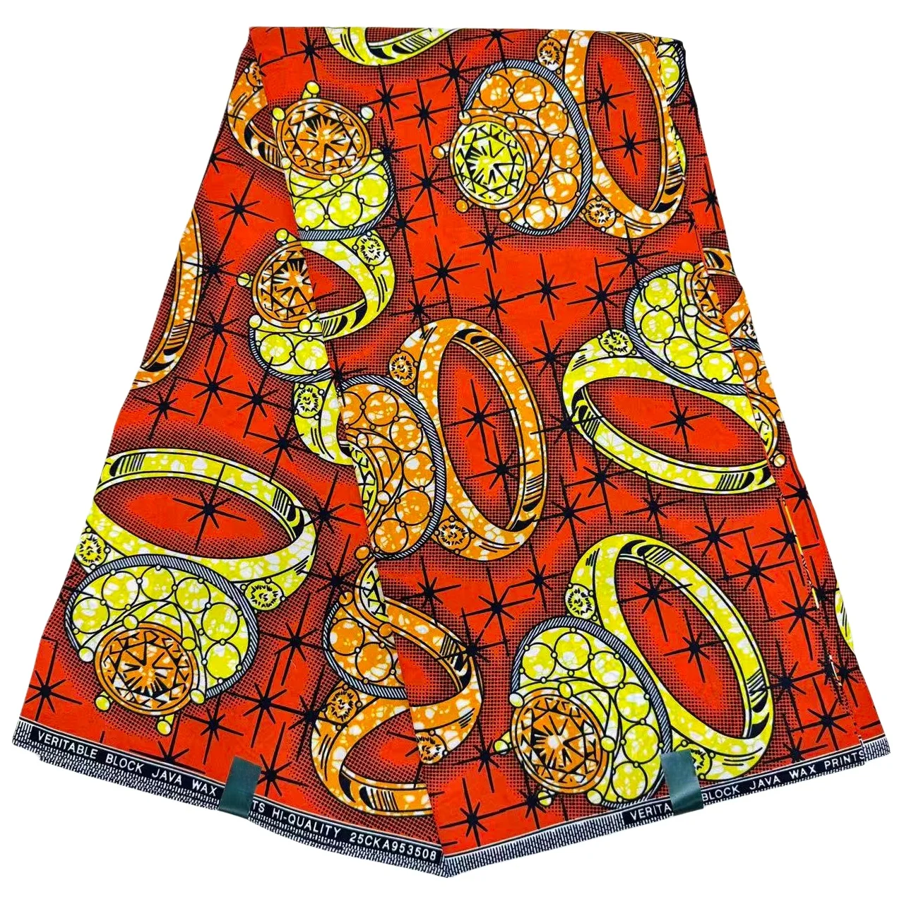 6 ياردة أنغولا قماش الباتيك الأفريقي |   برتقالي أحمر هندسي خاتم الماس المطبوعة ألياف البوليستر الخياطة DIY