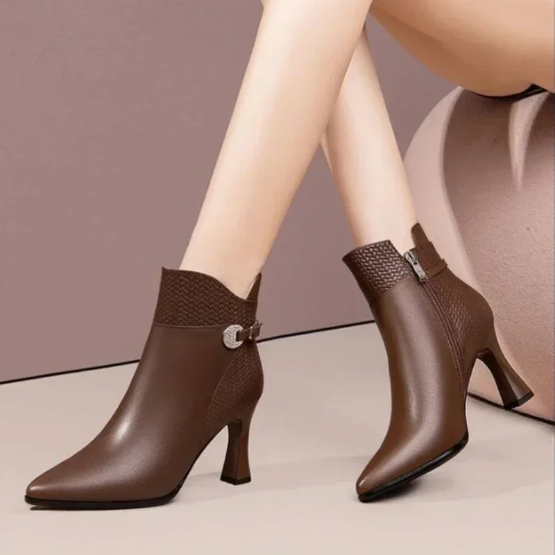 2024 Hot Sale Women's Shoes Zipper Women's Boots Autumn Pointed Toe Solid High Heels Fashion Elegant Comfortable Naked Boots