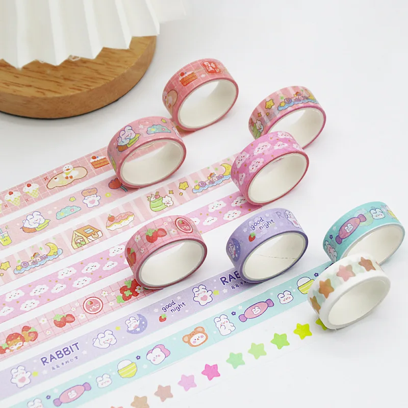 Ensemble de rubans Washi Kawaii Cartoon, grille alimentaire, autocollant de scrapbooking pour fille, masquage bricolage, décor cadeau pour enfant et