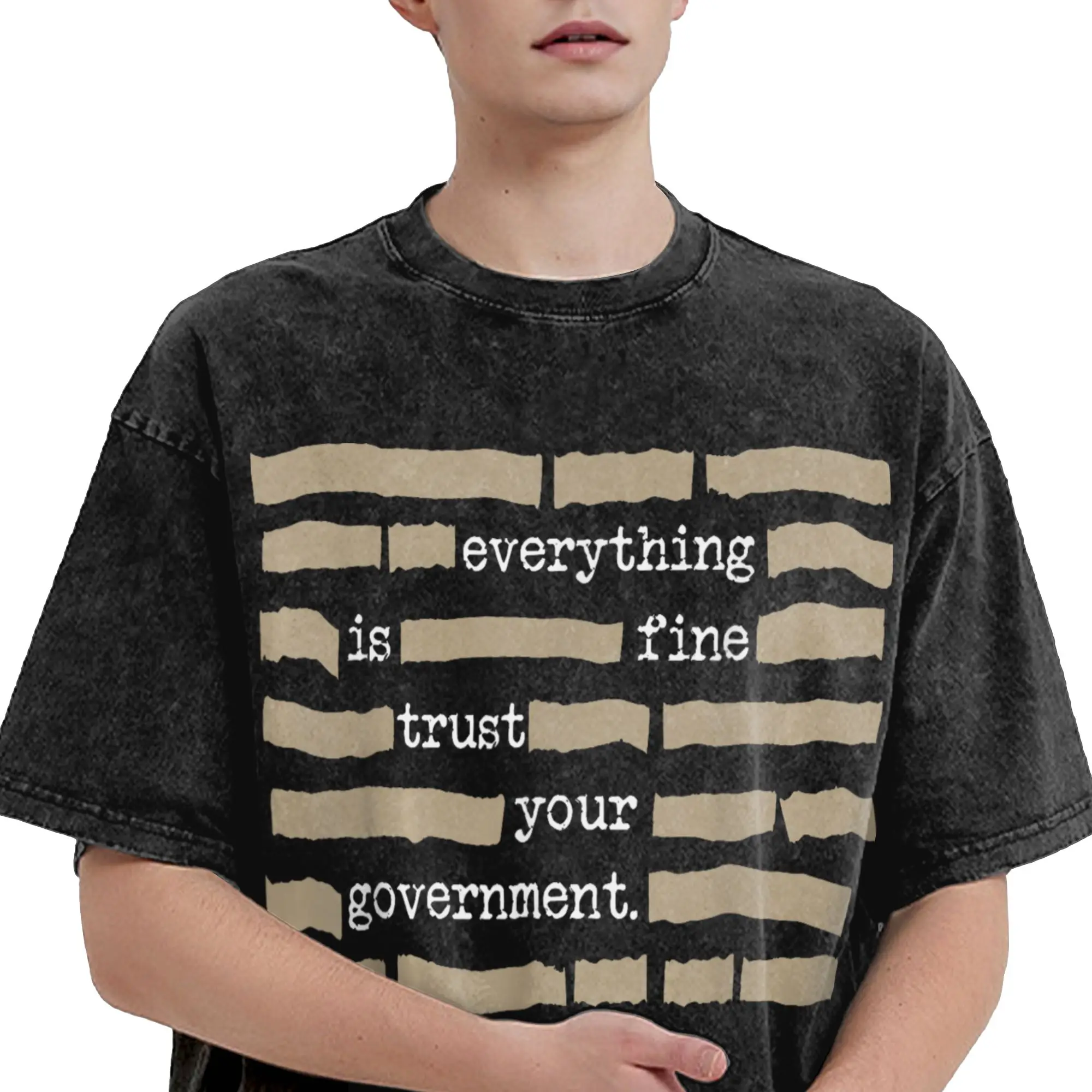 Men's Everything is Fine Trust Your Government T-Shirts Tops Summer Basic Short Sleeve T-Shirt Crewneck Harajuku Tee Shirt Cheap