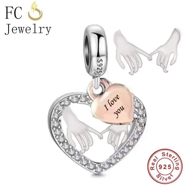 Compatible con pulsera Original Pan Charms, Plata de Ley 925, gesto de mano, abrazo, te amo para siempre, cuentas para hacer mujeres, esposa, Berloque DIY