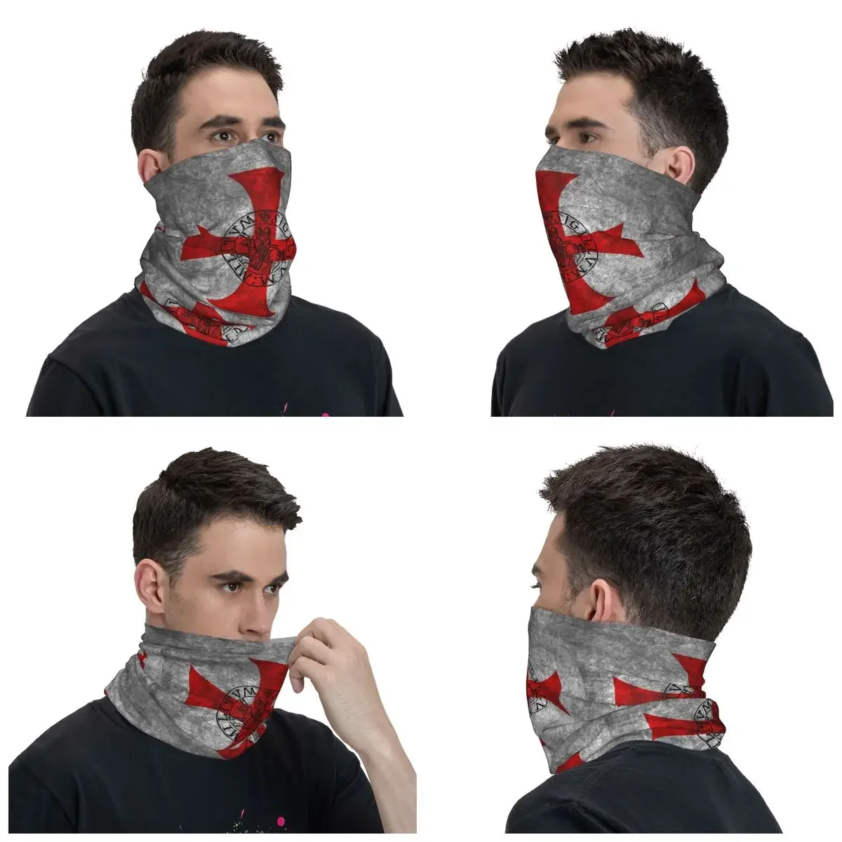 New Custom Templars Flag Bandana Neck Gaiter for Hiking Cycling Women Men Wrap Scarf Cross Balaclava Warmer
