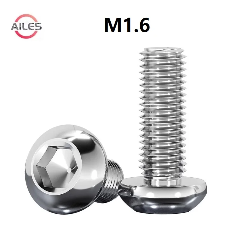 M1.6 Hexagon Socket Button Head Screws  A2-70 304 Stainless Steel M1.6x3 4 5 6 7 8 10 12 16mm Allen Bolts