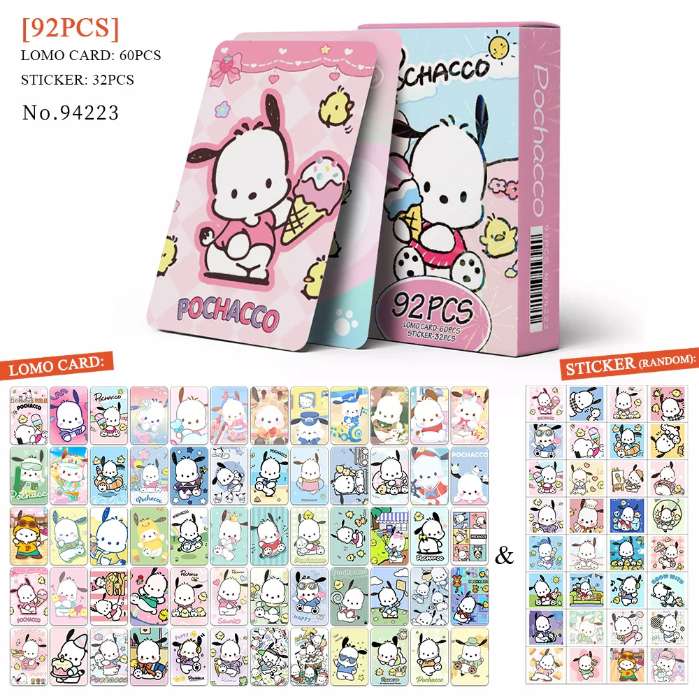 92Pcs/Set Sanrio Pochacco High Quality Lomo Card Kawaii Bookmarks Stickers HD Printed Pochacco Photocards Series Collection Gift