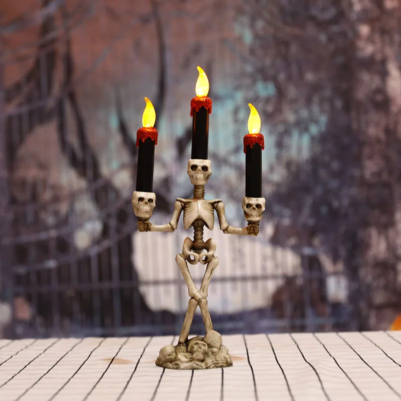 

Halloween Three Skeleton Candles Terrifying Atmosphere Candlestick Arrangement Props and Ornaments