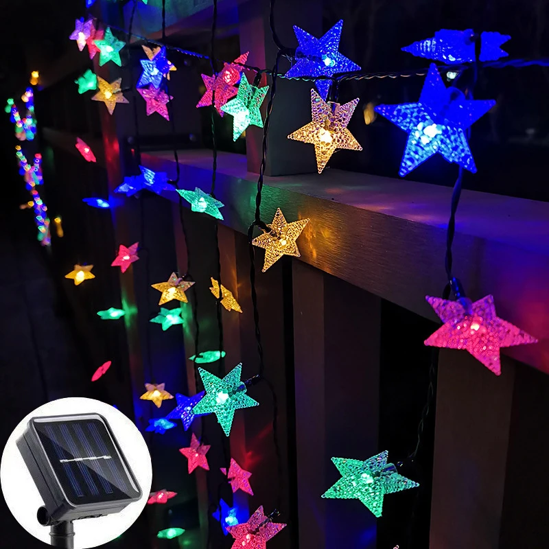 Solar Festoon Star Fairy String Lights Christmas Wedding Bedroom Decoration Camping Garden Outdoor Party Atmosphere Garland Lamp