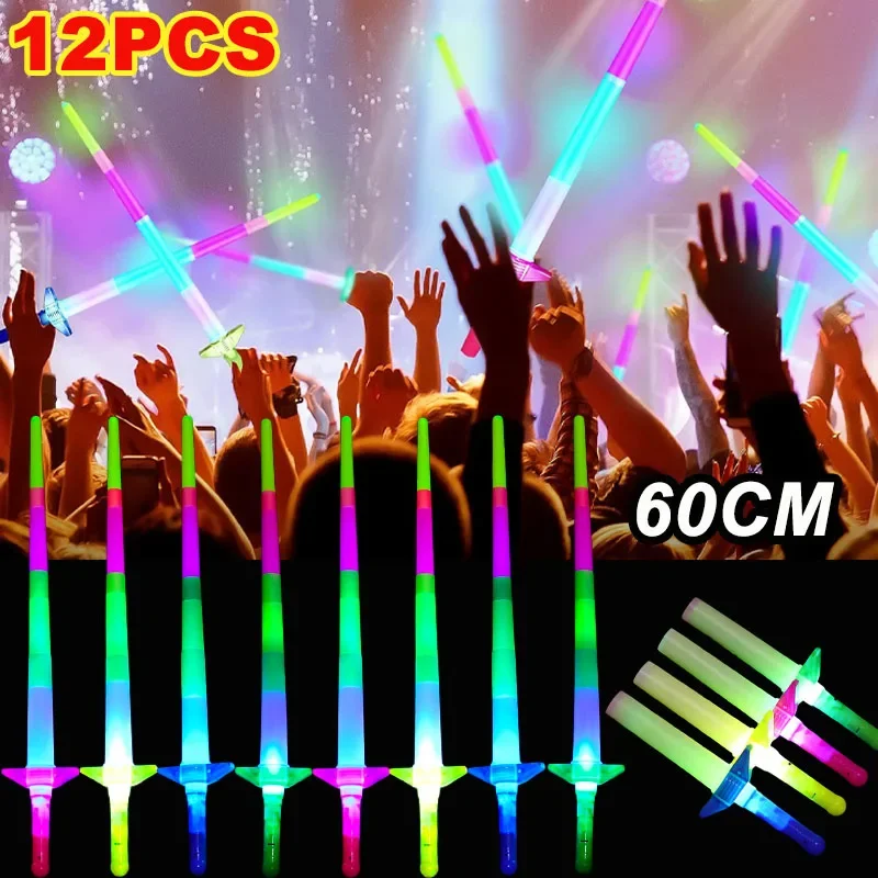 12Pcs 4 Section Extendable LED Glow Sword Kids Toy Glowing Stick Concert Party Props Colorful Light Up Sticks For Party