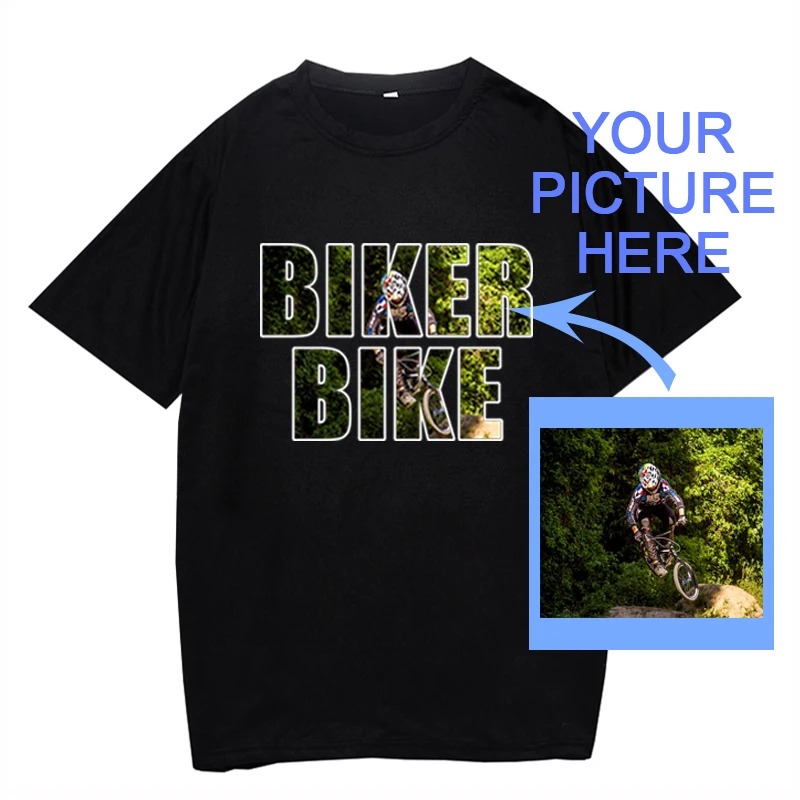 BIKE BIKER T Shirt Customize Picture Print Tshirt DIY Custom Graphic T-shirt Streetwear Cycling Enthusiast CUSTOM Tops Gift Tees