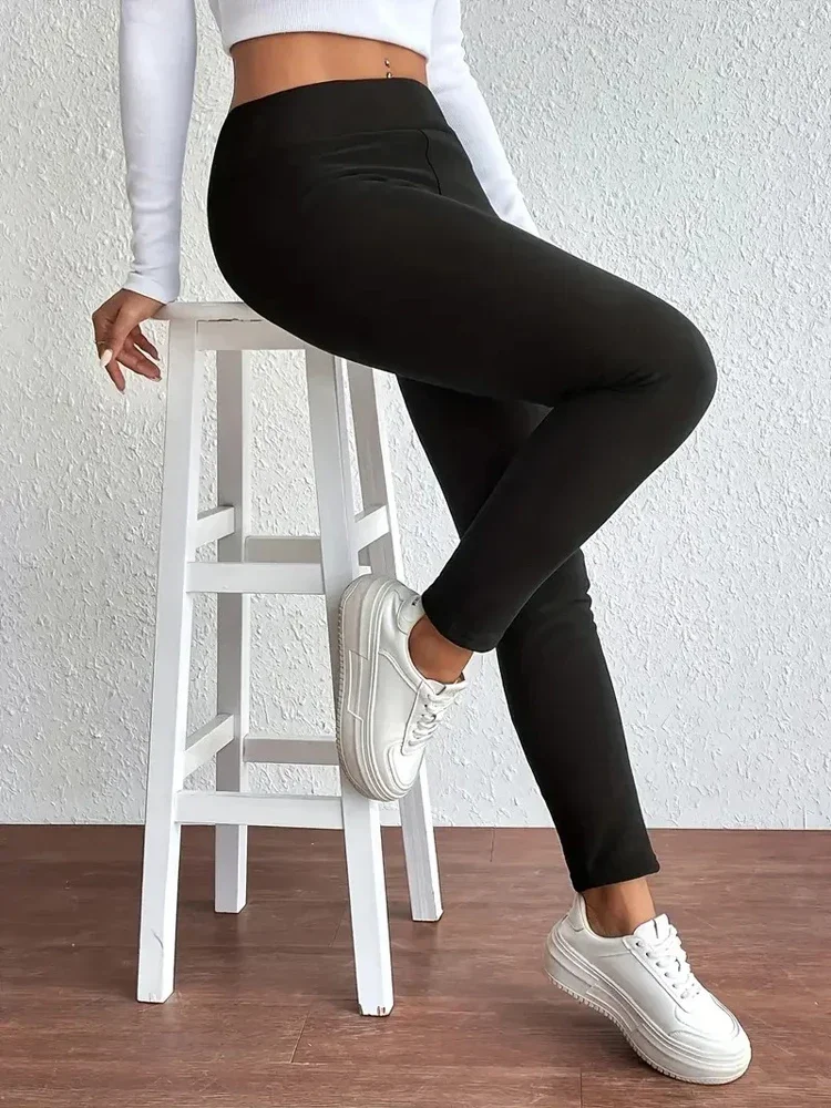 Winter Thick High-waisted Stretch Women Leggings Warm Plush Leatherlabel Prevent Cold Pants Slim Casual Classic Woman Trousers