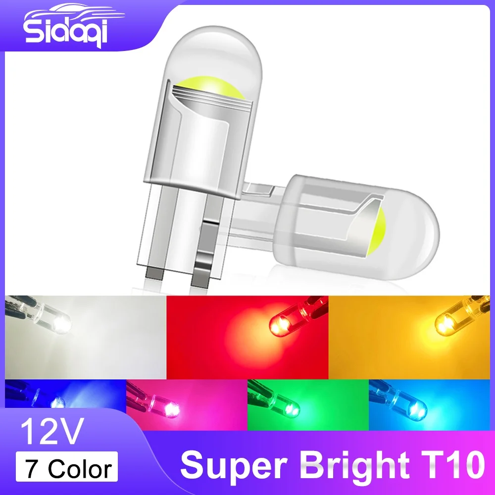 10PCS LED T10 W5W LED Glass Shell High Bright COB License Plate Lamp 300LM 12V White Clearance Light Bulb Car Accessories