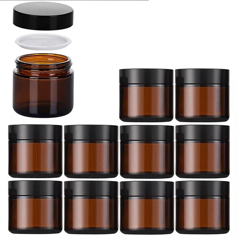 60ml Empty Makeup Jar Pot Glass Amber Brown Eye Face Cream Bottles Lip Balm Light Proof Sample Cosmetics Container Jar Pot