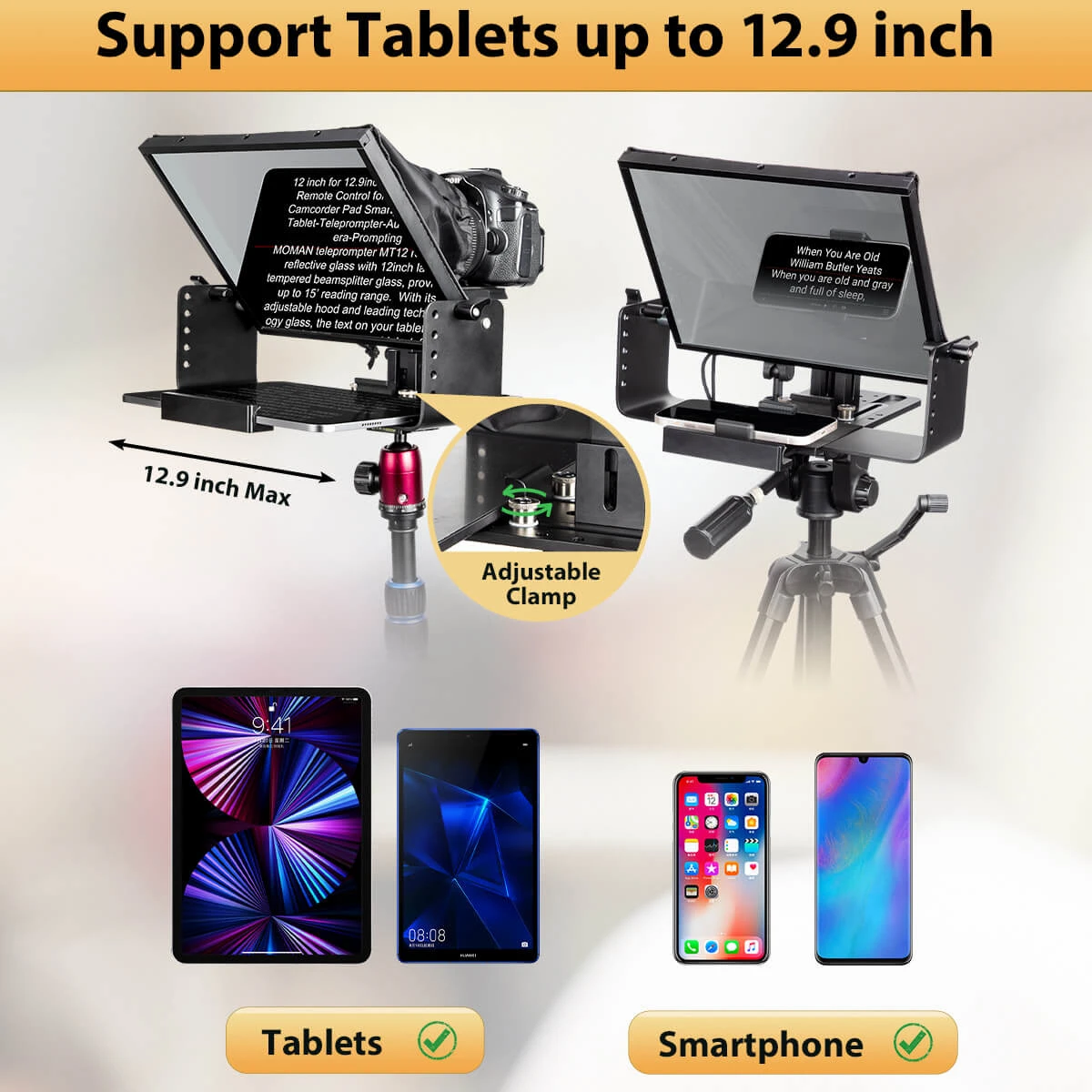 Imagem -05 - Teleprompter Profissional para Vídeo 12-polegada hd Display Portátil Mini Teleprompter para Smartphone Câmera Dslr Moman-mt12