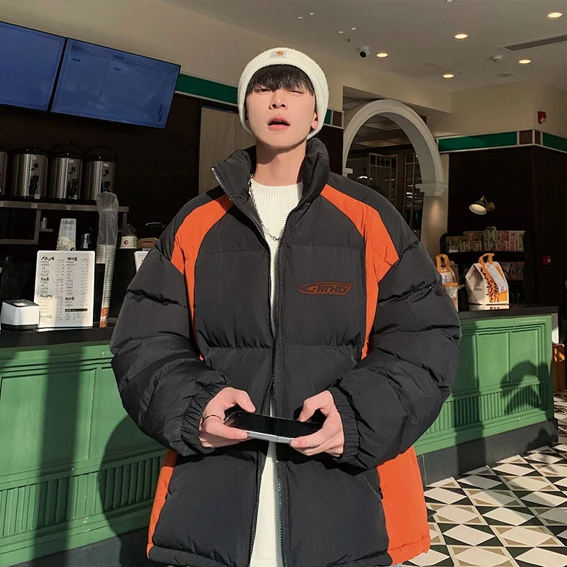 

Teenagers Thiened down Cotton Jaet Lightweight Stand Collar American Sle Casual Warm Coat for High School Students