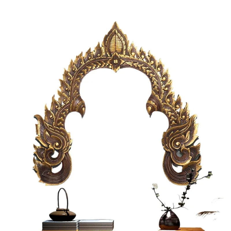 

Thai handmade wood carving wall hanging living room corridor pendant gold lacquer handicraft background wall decoration Pendant