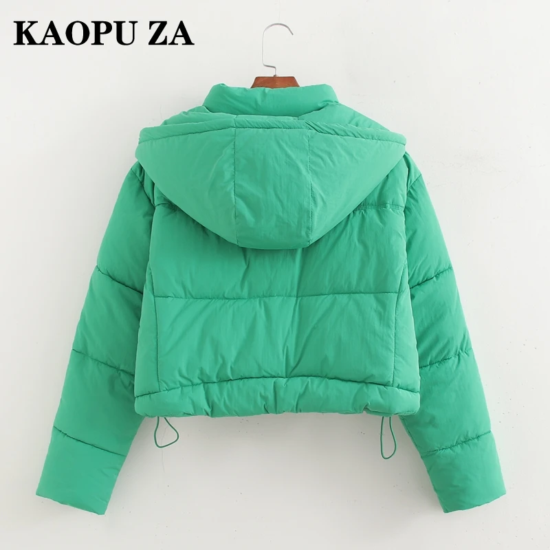 KAOPU ZA 2024 Autumn New Female Vintage Long Sleeve Top Coat Fashion Winter Woman's Hoodie Keep warm Hooded Collar Padded Jacket