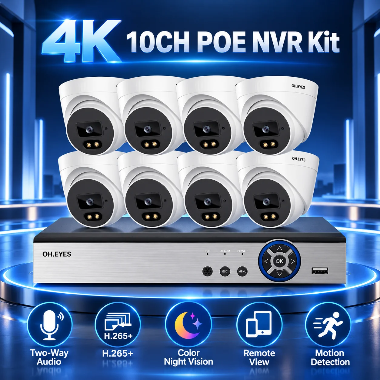 8MP POE NVR Kit CCTV Camera System 8CH 2-Way Audio Color Night Vision IP Dome Camera Video Surveillance Monitoring Security Set