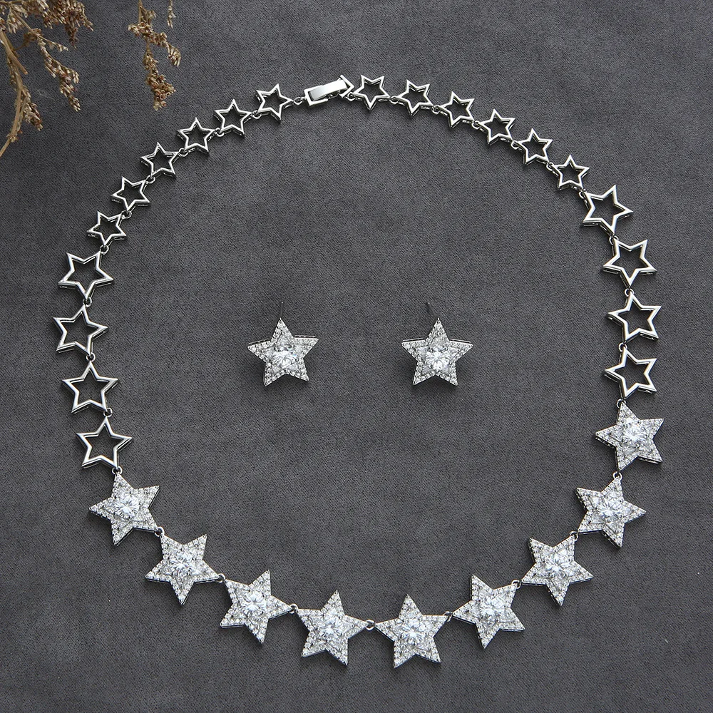 HIBRIDE New Gentle Star Necklace Stud Earrings Daily Light Luxury Jewelry Women's Clothing Set for Dubai Prom Gift Travel S-909