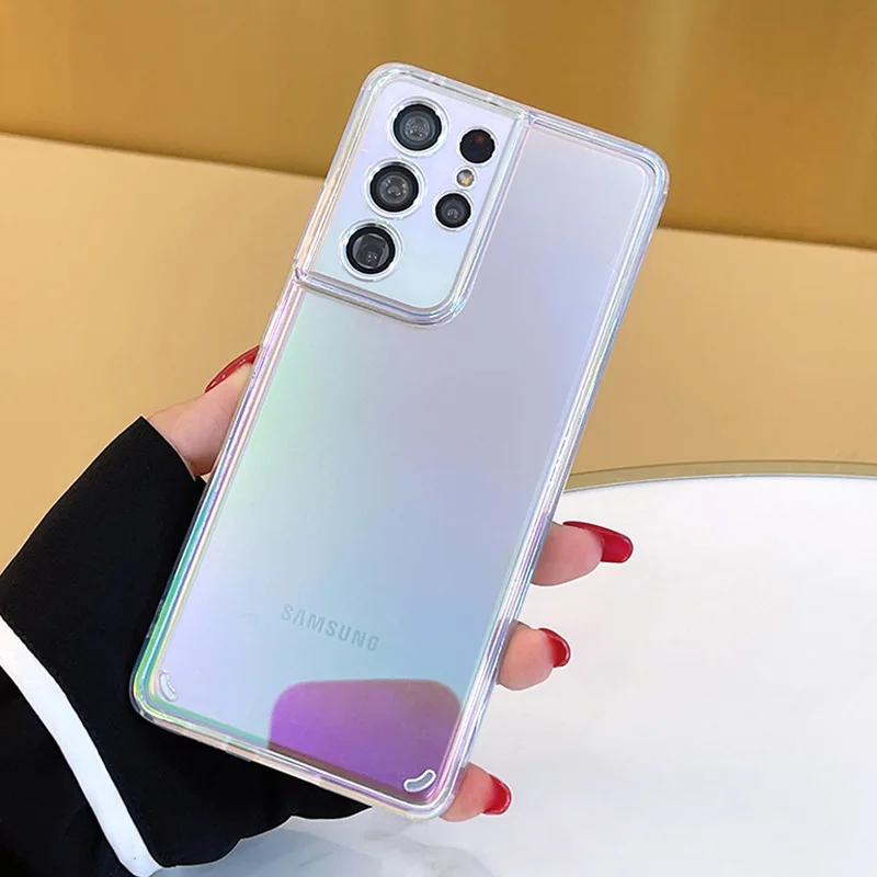 for Samsung Galaxy S25 S24 S23 S22 S21 S20 FE Ultra Plus A54 A34 Case Gradual Color Plating Clear Shockproof Soft Bumper Shell
