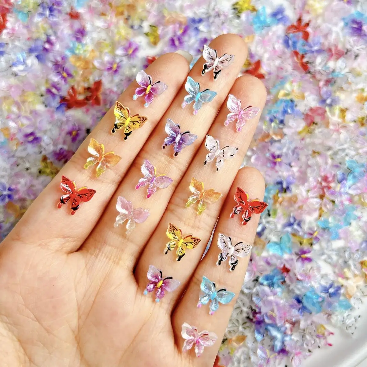 Abalorios para uñas de mariposa multicolor con gradiente de resina 3D, accesorios de decoración para uñas, suministros para manualidades DIY