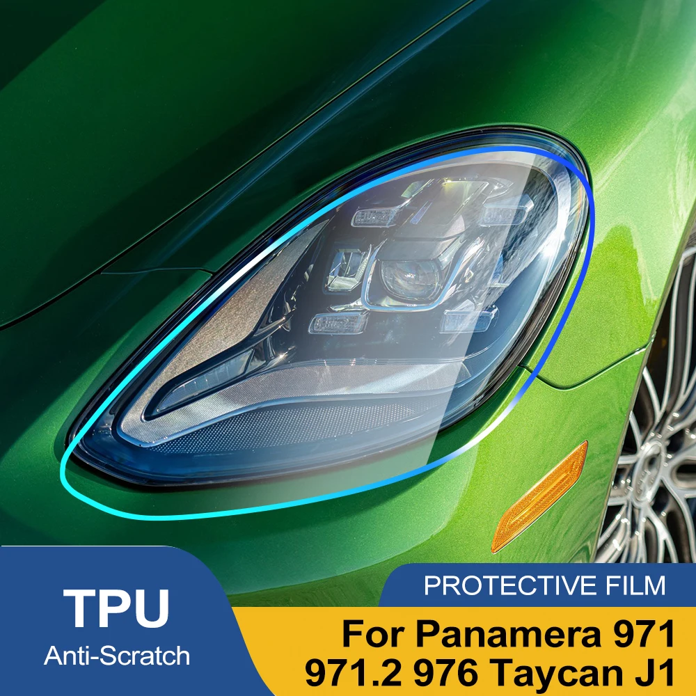For Porsche Panamera Taycan 971 971.2 976 J1 TPU Car Headlight Protective Film PPF Smoke Black Pre Cut Anti-Scratch Vinyl Film