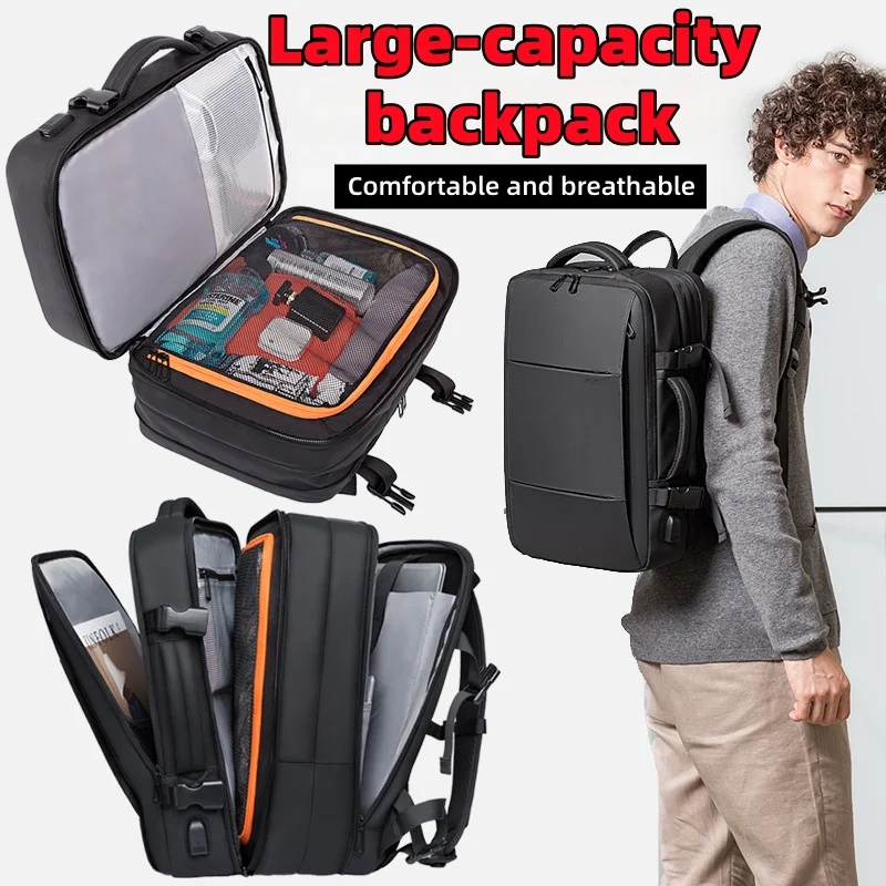 

Мужской дорожный рюкзак большой вместимости, деловой водонепроницаемый рюкзак для компьютера, расширяемая версия с USB-зарядкой, студенческая дорожная сумка