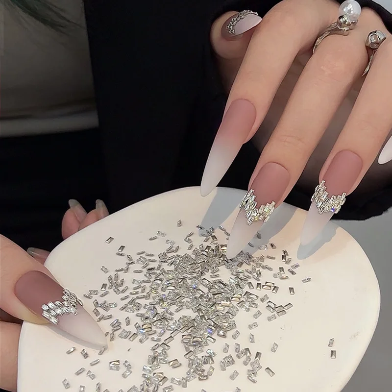Novo diy zircão brilhante quadrado retangular prata kit de decoração de unhas feito de pérola zircão material para deslumbrante arte do prego brilhante