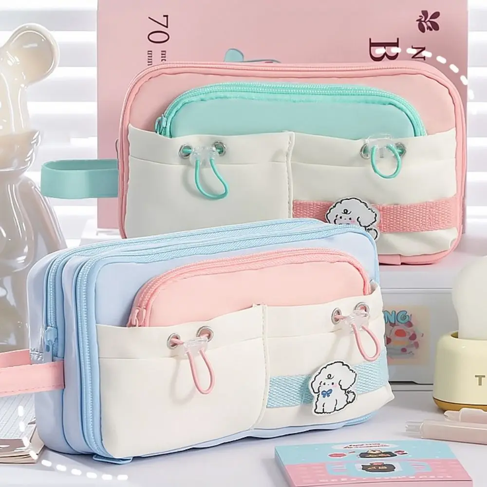 

Large Capacity Student Pencil Case Flip Style Multi-layer Cute Pencil Pouch Canvas Morandi Color Gel Pen Organizer