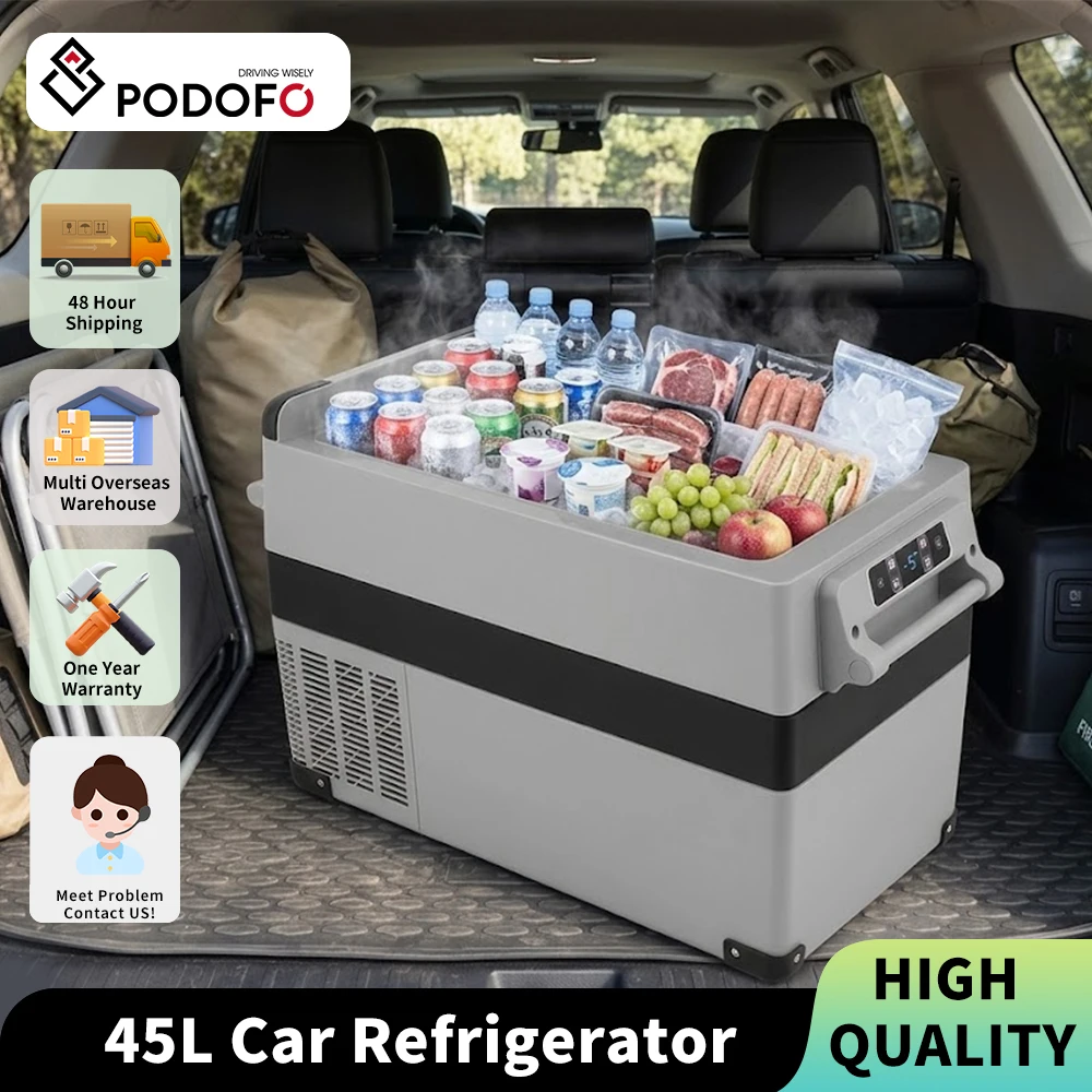 Mini Refrigerador Portátil para Auto Podofo, Mini Nevera de 45L, Congelador con Compresor, 12/24V DC 110-240V, Caja de Hielo para Camping