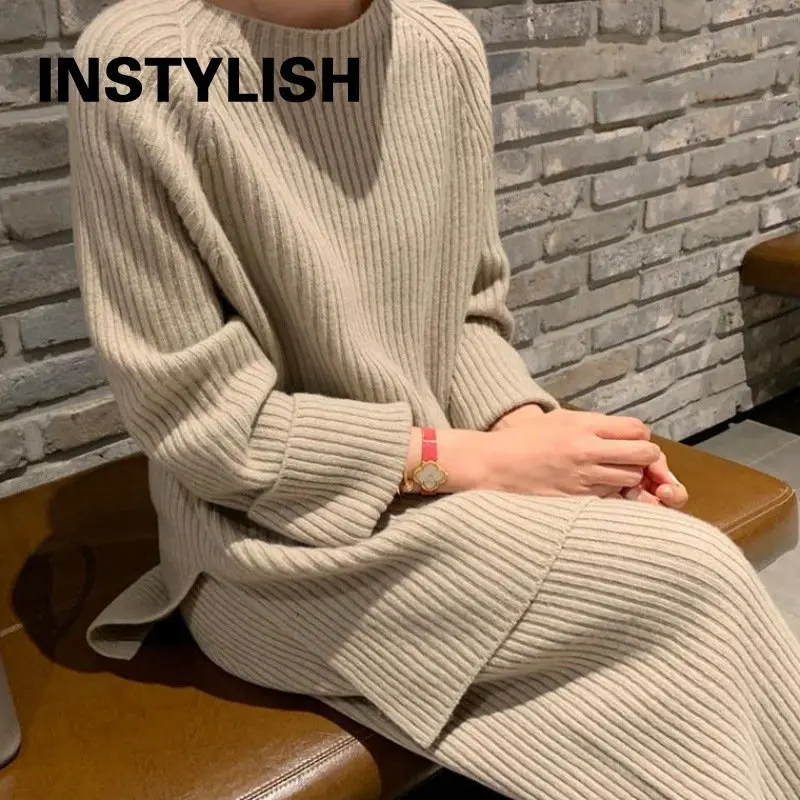 Women Elegant Sweater Suit Elegant Knitted Two Pieces Set Autumn Winter Oversized Pullover and Trousers Suit Female Outfits 2022