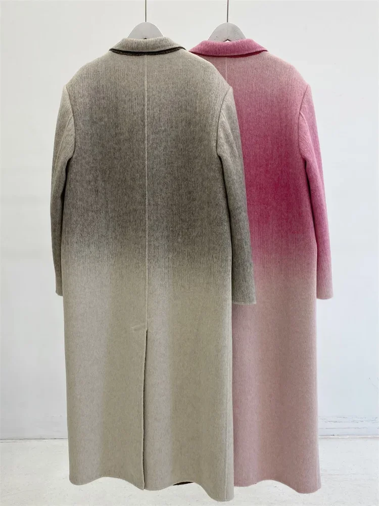 New Gradient Loose Double-sided Cashmere Coat Female Long New Korean Turn-down Collar Warm Woolen Coat Women Tide Autumn Winter