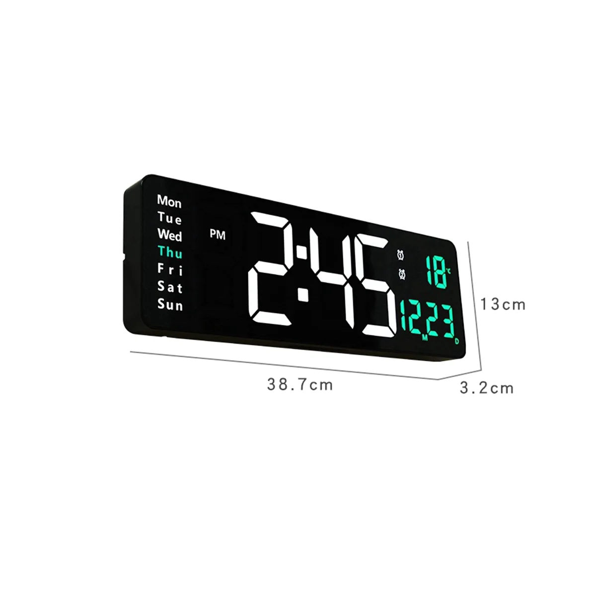 16-Inch LED Digital Display Wall Clock Temperature and Humidity Display European Wall Clock Timer Countdown Timer Green