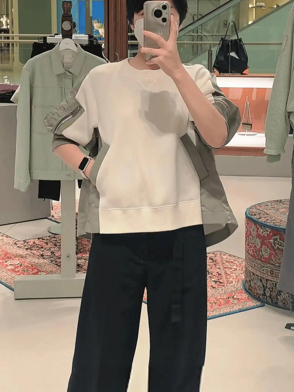 Heavy-Weight Patchwork Knit Jaet Loose Faion ort-Sve เสื้อกันหนาว Top Japanese Sle รอบ Ne Cotton โพลีเอสเตอร์ขนสัตว์ ...