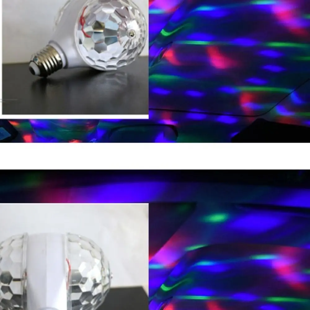 6W AC85-265V E27 LED Bulb Dual Head Auto Rotating Crystal Strobe RGB Lamp Portable Creative DJ Stage Lamp Bulb Halloween