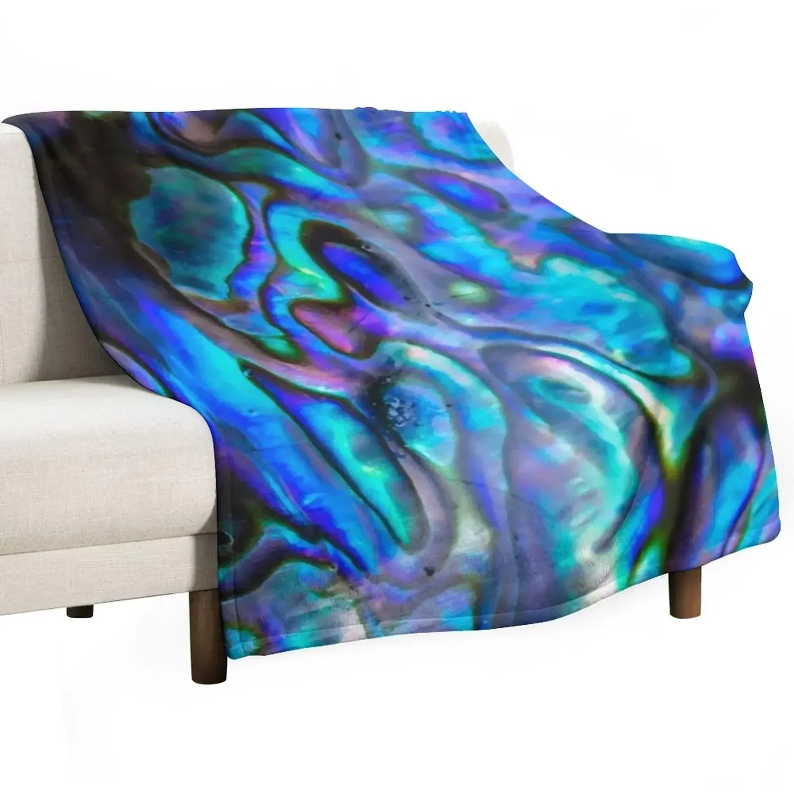 Abstract Paua Abalone Shell Texture Pattern, Polished Paua Shell, Multicolor Shell Haliotis Background, Shiny Moth Throw Blanket