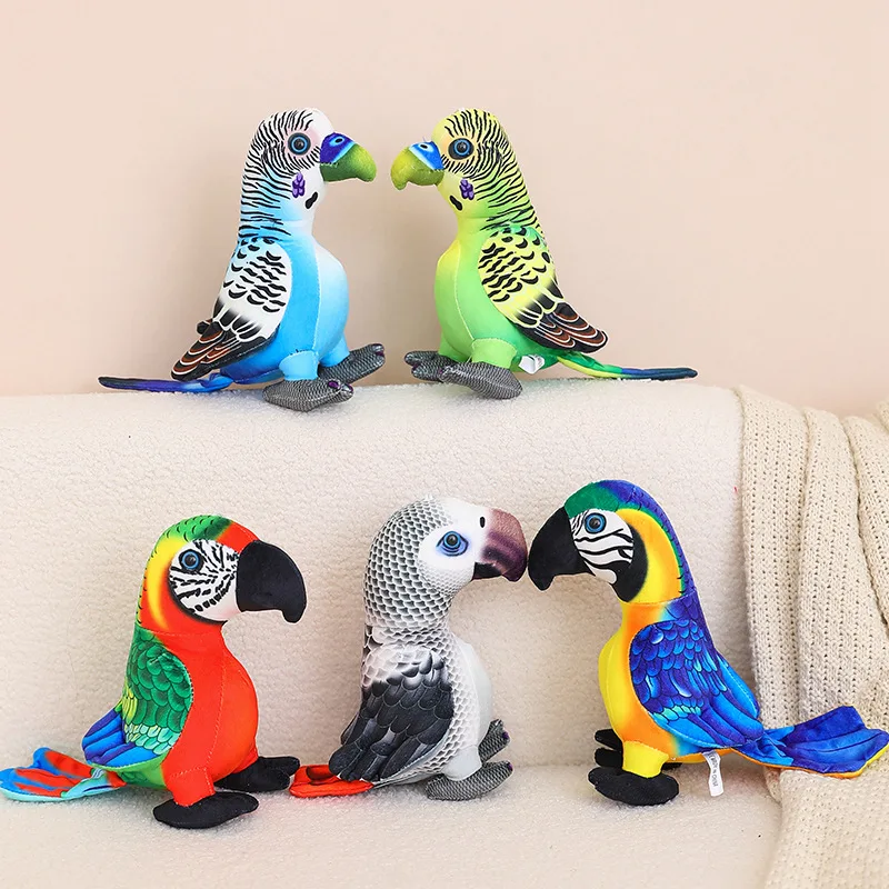 25cm Sitting Parrot Bird Doll Stuffed Red Yellow Blue Green White Black Simulation Animal Plushie Decoration Companion Gift